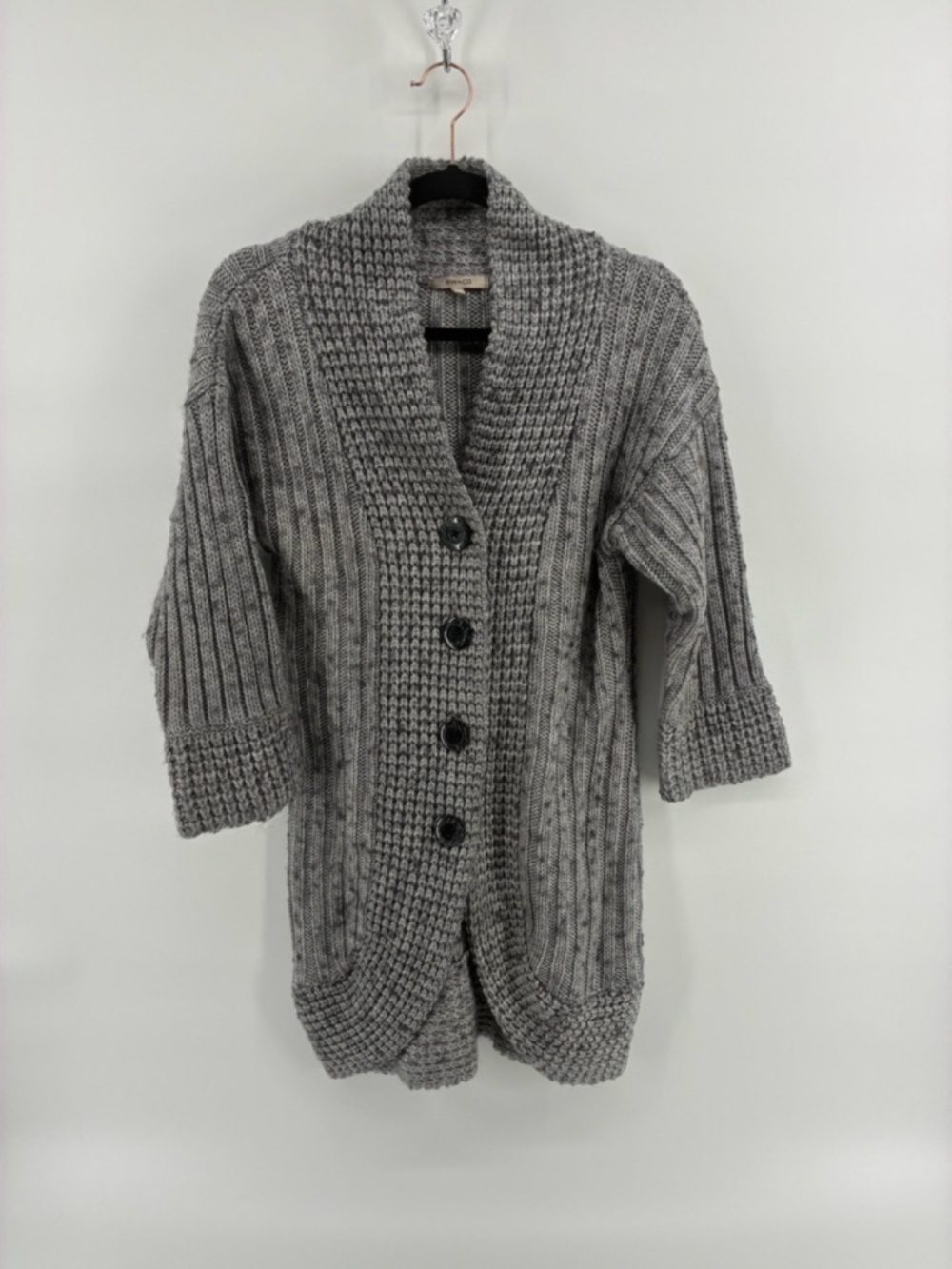 RW&CO. Wool Kid Mohair Blend Charcoal Button-Up Cardigan